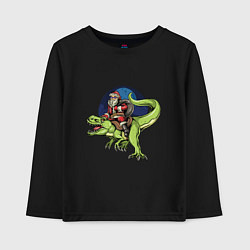 Лонгслив хлопковый детский Санта и динозавр, цвет: черный