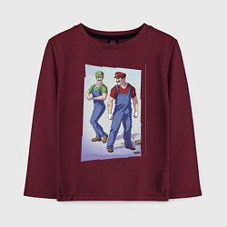 Лонгслив хлопковый детский Марио и Луиджи - крутые чуваки - стилизация, цвет: меланж-бордовый