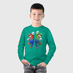 Лонгслив хлопковый детский Марио и Луиджи, цвет: зеленый — фото 2