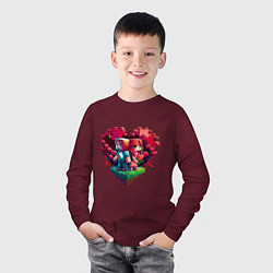 Лонгслив хлопковый детский Влюбленные в Minecraft, цвет: меланж-бордовый — фото 2