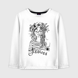 Лонгслив хлопковый детский Пелагея в венке из летних цветов, цвет: белый