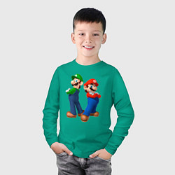 Лонгслив хлопковый детский Марио и Луиджи, цвет: зеленый — фото 2