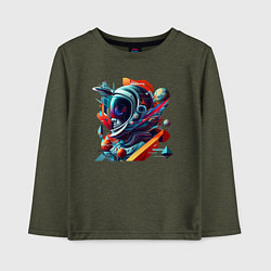 Лонгслив хлопковый детский Космонавт в кубизме, цвет: меланж-хаки