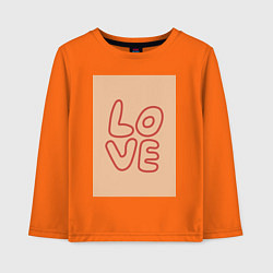 Лонгслив хлопковый детский Рукописный текст слово Love красным цветом на беже, цвет: оранжевый