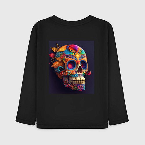 Детский лонгслив Разноцветные черепа / Черный – фото 2