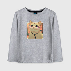 Лонгслив хлопковый детский Cat smiling meme art, цвет: меланж