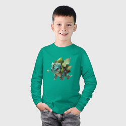 Лонгслив хлопковый детский Опасный Бульбазавр, цвет: зеленый — фото 2