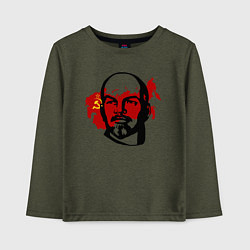 Лонгслив хлопковый детский Ленин на фоне СССР, цвет: меланж-хаки