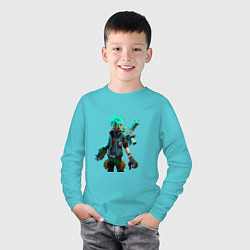 Лонгслив хлопковый детский Космический воин, цвет: бирюзовый — фото 2