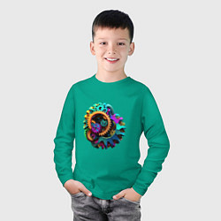 Лонгслив хлопковый детский Цветные шестерёнки, цвет: зеленый — фото 2
