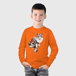 Лонгслив хлопковый детский Кошечка с цветами, цвет: оранжевый — фото 2