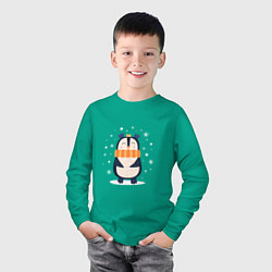 Лонгслив хлопковый детский Пингвин в шарфике, цвет: зеленый — фото 2