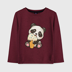Лонгслив хлопковый детский Милый панда кушает мороженое, цвет: меланж-бордовый