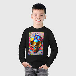 Лонгслив хлопковый детский Skull - neural network - art, цвет: черный — фото 2