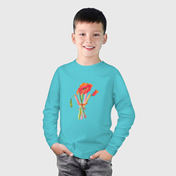 Лонгслив хлопковый детский Букет маков с карандашами, цвет: бирюзовый — фото 2