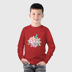 Лонгслив хлопковый детский Акварельные цветы в пастельных тонах, цвет: красный — фото 2