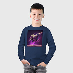 Лонгслив хлопковый детский Полет в космос, цвет: тёмно-синий — фото 2