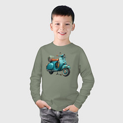 Лонгслив хлопковый детский Ретро скутер, цвет: авокадо — фото 2