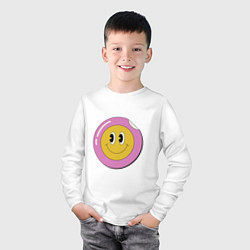 Лонгслив хлопковый детский Счастливый смайлик в стиле retro, цвет: белый — фото 2