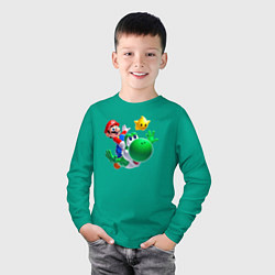 Лонгслив хлопковый детский Марио, Йоши и звезда, цвет: зеленый — фото 2