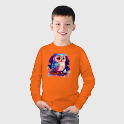 Лонгслив хлопковый детский Мультяшная совушка, цвет: оранжевый — фото 2