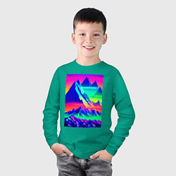 Лонгслив хлопковый детский Неоновые горы, цвет: зеленый — фото 2