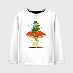 Лонгслив хлопковый детский Лягушонок читает книгу, цвет: белый