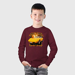 Лонгслив хлопковый детский Американский маслкар Chevrolet Corvette Stingray, цвет: меланж-бордовый — фото 2