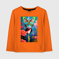 Лонгслив хлопковый детский Кошачья мода - нейросеть - живопись, цвет: оранжевый