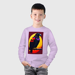 Лонгслив хлопковый детский Ворон на ветке иллюстрация, цвет: лаванда — фото 2