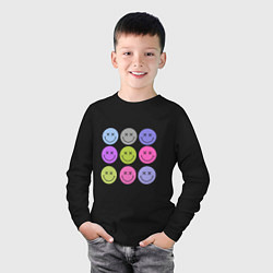 Лонгслив хлопковый детский Модные улыбающиеся смайлы, цвет: черный — фото 2