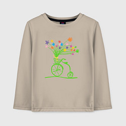 Лонгслив хлопковый детский Винтажный велик с цветочками, цвет: миндальный