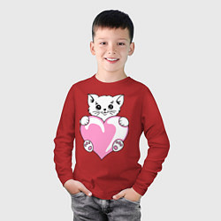 Лонгслив хлопковый детский Влюбленный котик, цвет: красный — фото 2