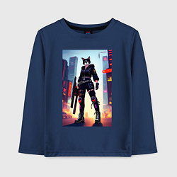 Детский лонгслив Крутая кошка с оружием - киберпанк