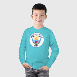 Лонгслив хлопковый детский Manchester City FC, цвет: бирюзовый — фото 2