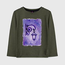 Лонгслив хлопковый детский Фиолетовый уличный фонарь, цвет: меланж-хаки