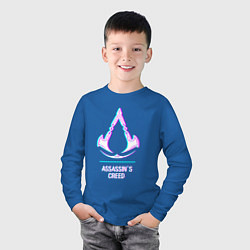 Лонгслив хлопковый детский Assassins Creed в стиле glitch и баги графики, цвет: синий — фото 2