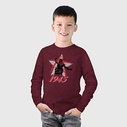 Лонгслив хлопковый детский Победа 1945, цвет: меланж-бордовый — фото 2