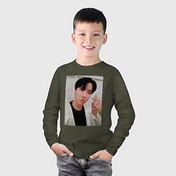 Лонгслив хлопковый детский BTS -J-hope-, цвет: меланж-хаки — фото 2