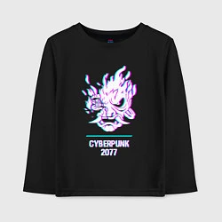 Лонгслив хлопковый детский Cyberpunk 2077 в стиле glitch и баги графики, цвет: черный