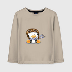 Лонгслив хлопковый детский Пингвин в шапке лётчика, цвет: миндальный