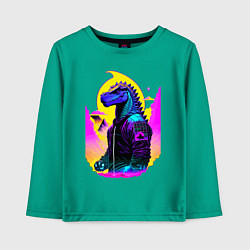Лонгслив хлопковый детский Cool dinosaur - cyberpunk - neural network, цвет: зеленый
