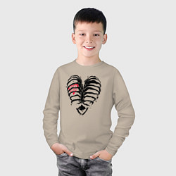 Лонгслив хлопковый детский Black ribs with a heart inside, цвет: миндальный — фото 2
