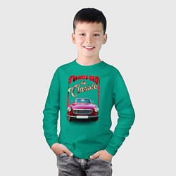 Лонгслив хлопковый детский Классика автомобиль Volvo P1800, цвет: зеленый — фото 2