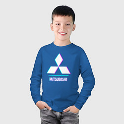 Лонгслив хлопковый детский Значок Mitsubishi в стиле glitch, цвет: синий — фото 2