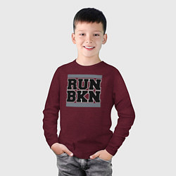 Лонгслив хлопковый детский Run Brooklyn Nets, цвет: меланж-бордовый — фото 2