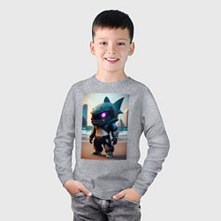Лонгслив хлопковый детский Baby shark - cyberpunk - neural network, цвет: меланж — фото 2