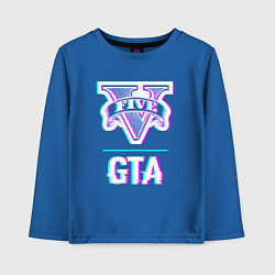 Лонгслив хлопковый детский GTA в стиле glitch и баги графики, цвет: синий