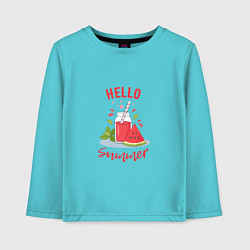Лонгслив хлопковый детский Hello summer и сочный смузи из арбуза с базиликом, цвет: бирюзовый