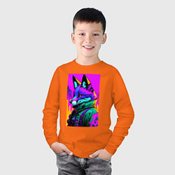Лонгслив хлопковый детский Cool fox - cyberpunk - neural network, цвет: оранжевый — фото 2